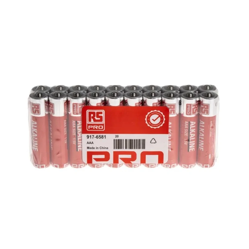 RS PRO Alkaline AAA Battery 1.5 V, Alkaline Chemistry, Non-Rechargeable, 2.4Ah Capacity, Pack of 20 917-6581