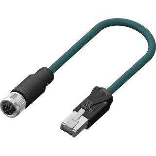 RS PRO Cat5e Ethernet Cable, 2 m, Teal M12 Male to RJ45 Male, Braid Polyurethane Cat5e