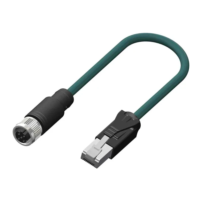 RS PRO Cat5e Ethernet Cable, 2 m, Teal M12 Male to RJ45 Male, Braid Polyurethane Cat5e