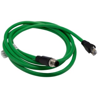 RS PRO Cat5e Ethernet Cable, 2 m Length, Green Braid PVC Jacket, M12 Male to RJ45 Male Connector, 60V RS PRO Cat5e