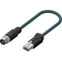 RS PRO Cat5e Ethernet Cable, 2 m, Teal M12 Male to RJ45 Male, Braid Polyurethane Cat5e