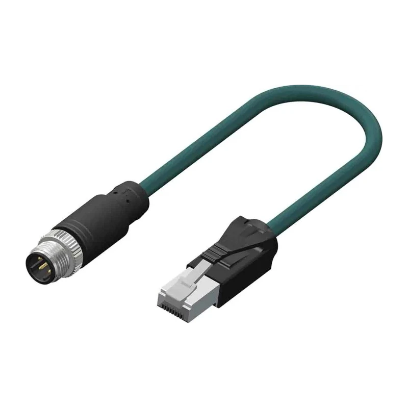 RS PRO Cat5e Ethernet Cable, 2 m, Teal M12 Male to RJ45 Male, Braid Polyurethane Cat5e