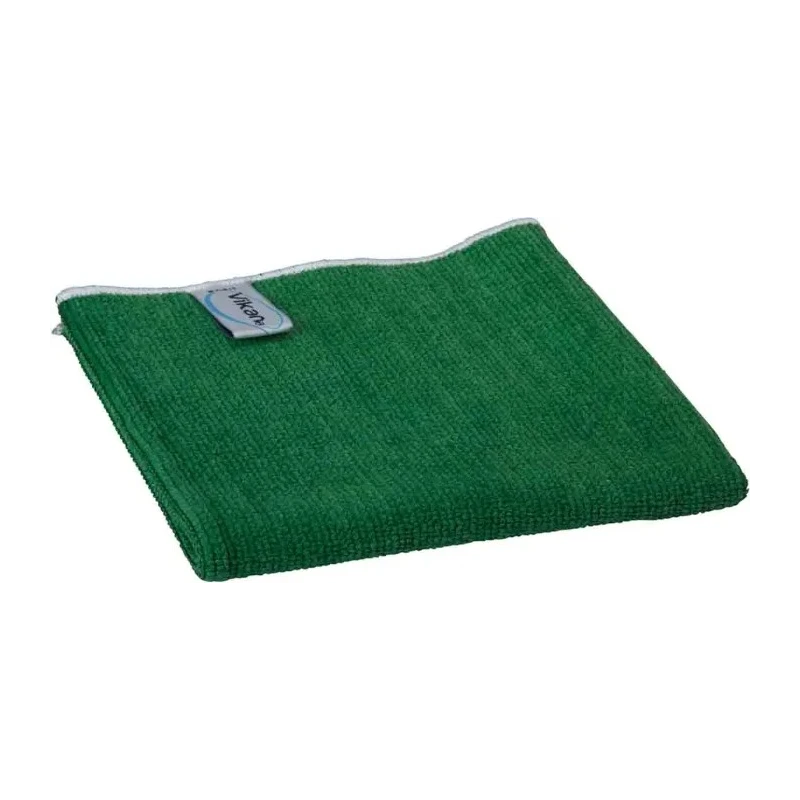Vikan Basic Microfibre Cloth Green Lint Free Microfibre Cloths for General Cleaning Dry/Wet Use Box of 5 Per Pack 320 691132