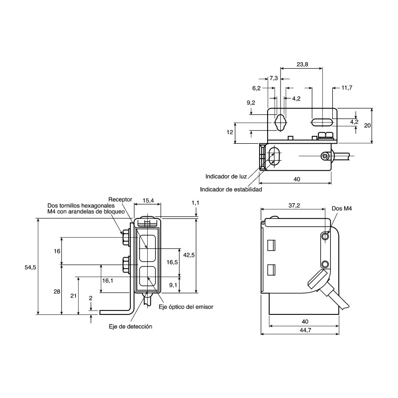 Omron Background Suppression Distance Sensor, Block Style, 5 to 200 mm Detection Range, NPN Output, LED Light E3S-CL1 2M