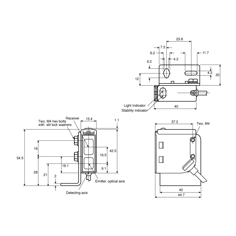 Omron Background Suppression Distance Sensor, Block Style, 5 to 200 mm Detection Range, NPN Output, LED Light E3S-CL1 2M