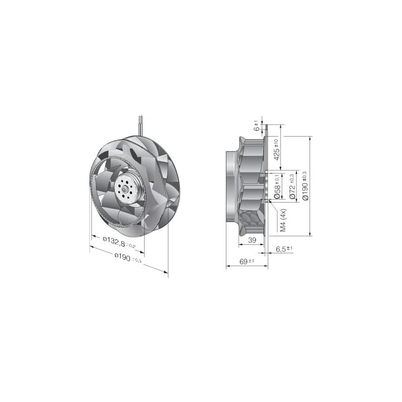 ebm-papst RER 190 Series Radial Centrifugal Fan 24V DC 860 m³/h Airflow 3900 RPM IP54 RER 190-39/14/2TDMO