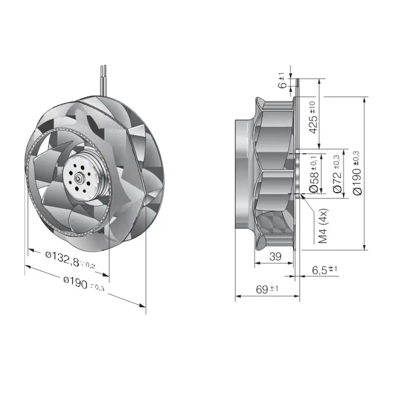 ebm-papst RER 190 Series Radial Centrifugal Fan 24V DC 860 m³/h Airflow 3900 RPM IP54 RER 190-39/14/2TDMO