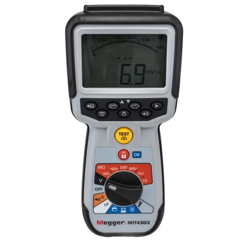 Megger Digital Insulation Tester with Analogue and Dual Digital Display, 10 V Min, 1 kV Max, 200 GΩ Insulation MIT430
