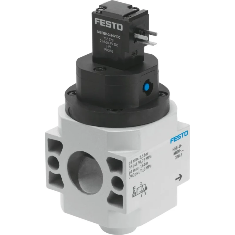 Festo Pneumatic Manual Control Valve, HEE Series, G 1/4 Port Size, 16 Bar Maximum Operating Pressure, Die Cast HEE-D-MIDI-24