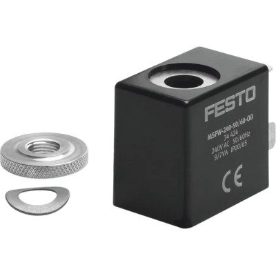 Festo Replacement Solenoid Valve Coil 110V AC, 9.0 VA Pickup Power, 7.0 VA Holding Power, IP65 Protection MSFW-110-50/60-OD