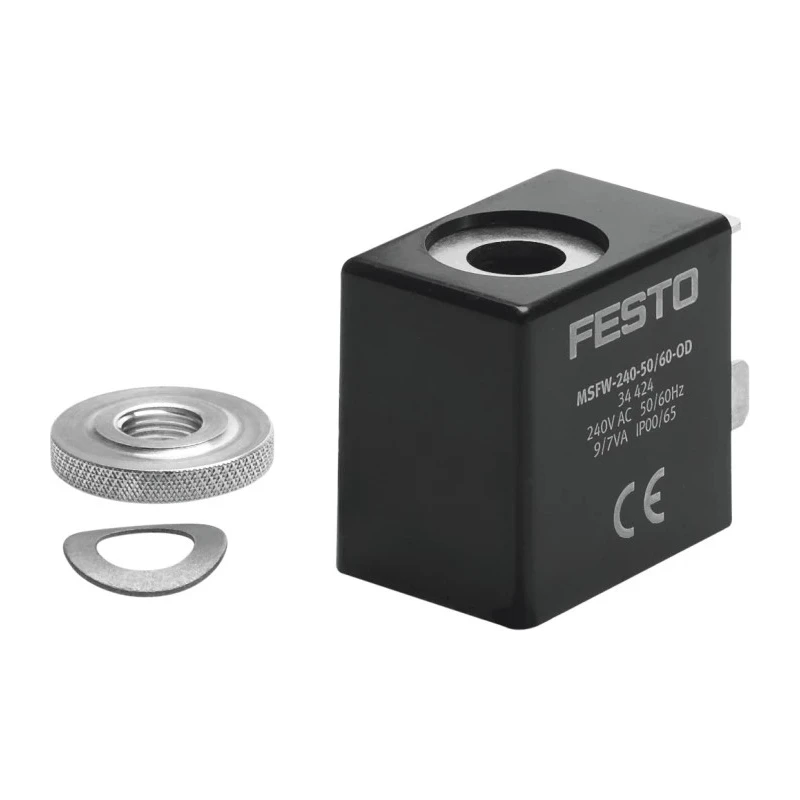 Festo Replacement Solenoid Valve Coil 110V AC, 9.0 VA Pickup Power, 7.0 VA Holding Power, IP65 Protection MSFW-110-50/60-OD