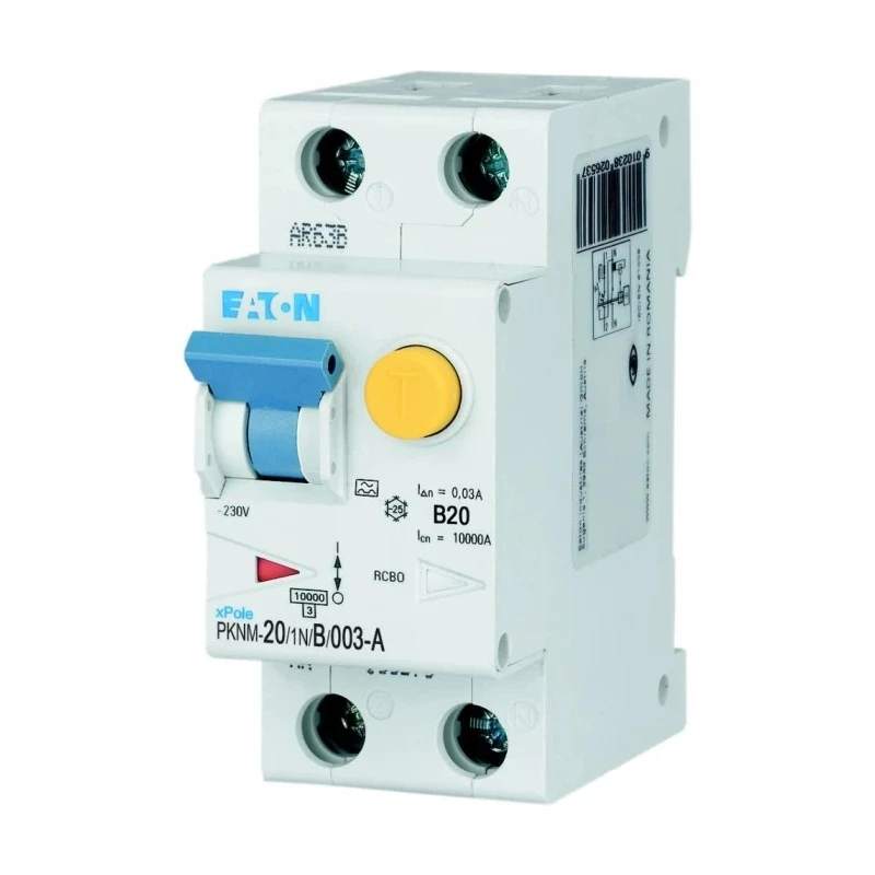 Eaton Residual Current Circuit Breaker 20A 2-Pole 30 mA Type B 10 kA 230V AC PKNM Series 236239 PKNM-20/1N/B/003-A-MW