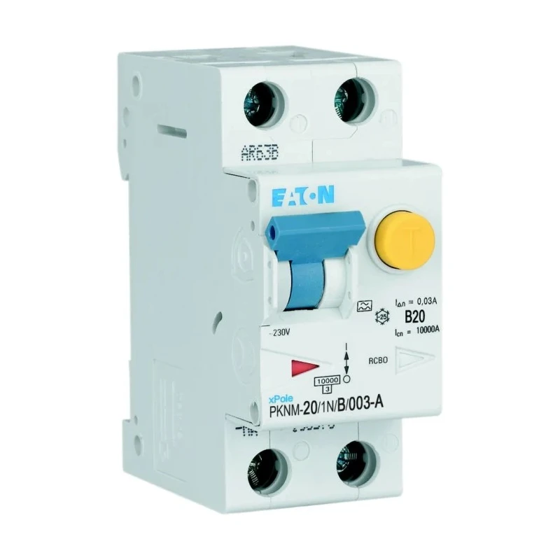 Eaton Residual Current Circuit Breaker 20A 2-Pole 30 mA Type B 10 kA 230V AC PKNM Series 236239 PKNM-20/1N/B/003-A-MW