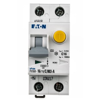Eaton Residual Current Device PKNM Series 16A 2-Pole 30mA Type C 10kA 230V AC 236217 PKNM-16/1N/C/003-A-MW