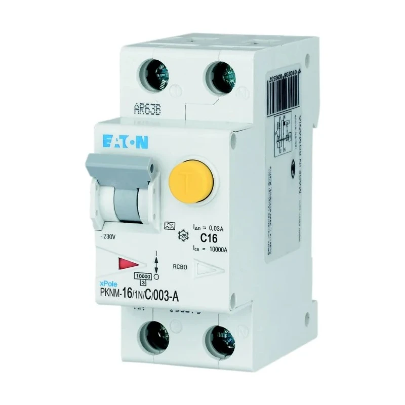 Eaton Residual Current Device PKNM Series 16A 2-Pole 30mA Type C 10kA 230V AC 236217 PKNM-16/1N/C/003-A-MW