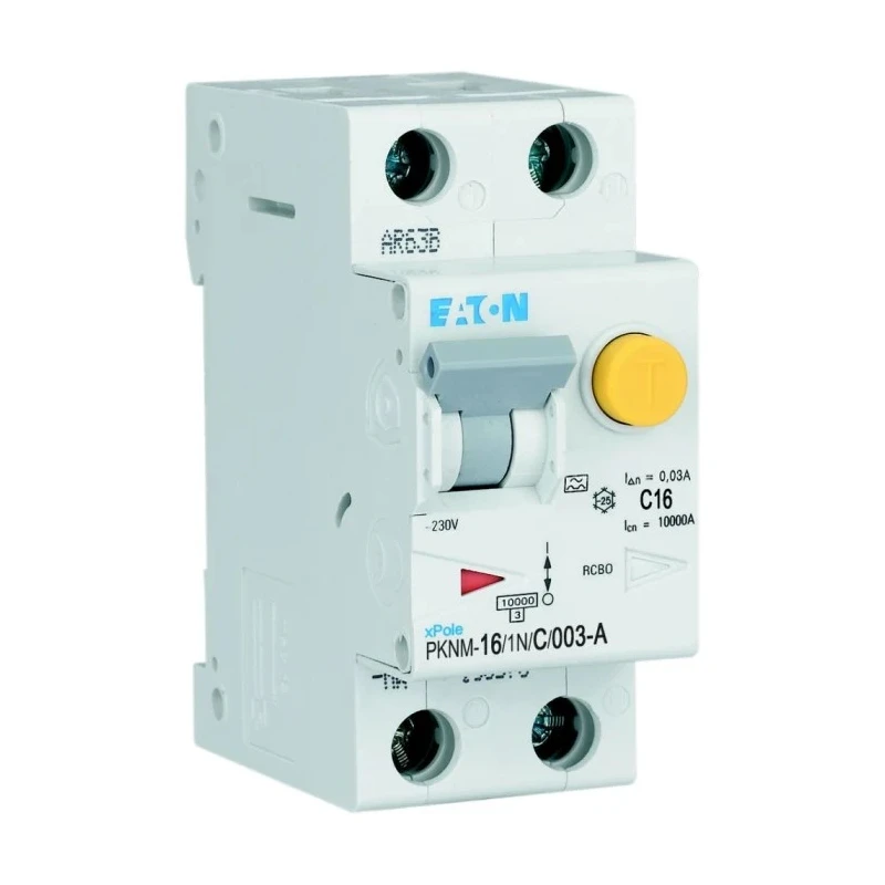 Eaton Residual Current Device PKNM Series 16A 2-Pole 30mA Type C 10kA 230V AC 236217 PKNM-16/1N/C/003-A-MW