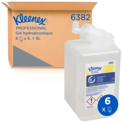 KLEENEX Gel Hand Sanitiser Cassette 1 L Pack of 6, Unscented, Alcohol-Based Rapid Hygiene 6382MPN