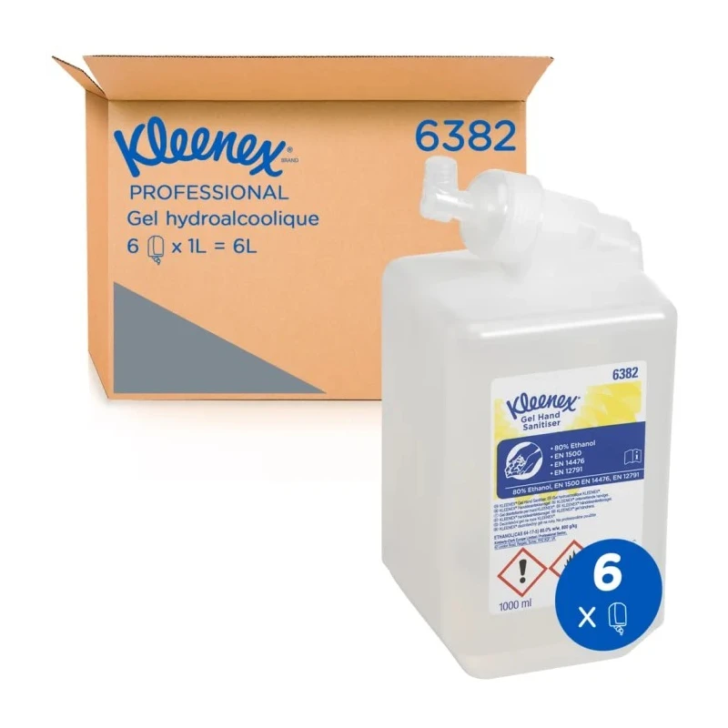 KLEENEX Gel Hand Sanitiser Cassette 1 L Pack of 6, Unscented, Alcohol-Based Rapid Hygiene 6382MPN