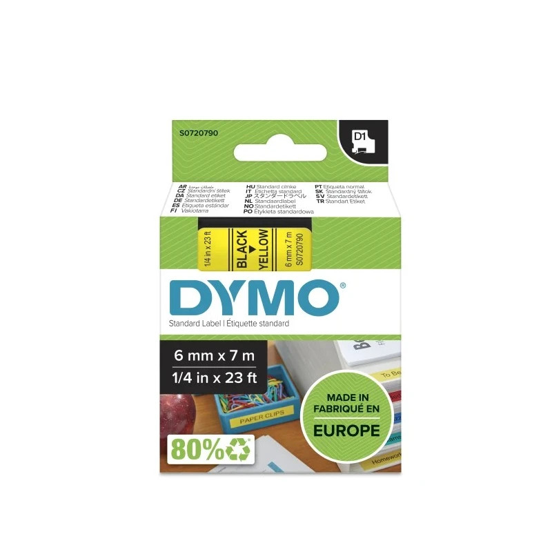 Dymo Black on Yellow Label Printer Tape 6 mm Width 7 m Length S0720790