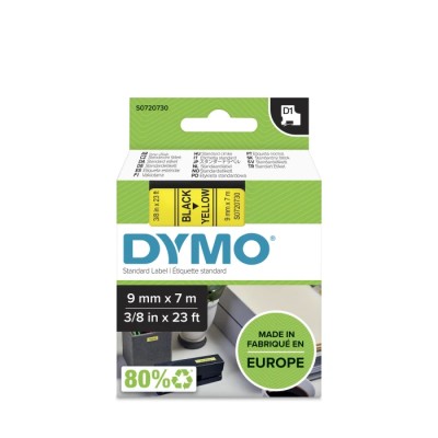Dymo Black on Yellow Label Printer Tape 9 mm Width, 7 m Length Industrial Strength Adhesive S0720730