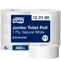 Tork Jumbo Universal Toilet Roll 6 Rolls of 2400 Sheets, 59mm Core Diameter, 260mm Roll Diameter 120160