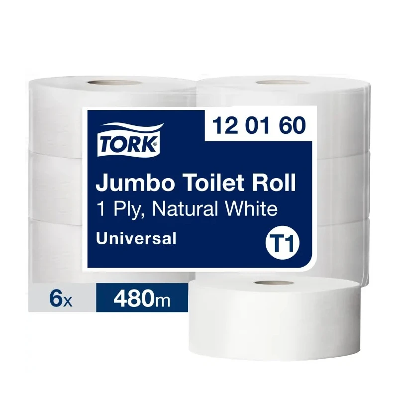 Tork Jumbo Universal Toilet Roll 6 Rolls of 2400 Sheets, 59mm Core Diameter, 260mm Roll Diameter 120160