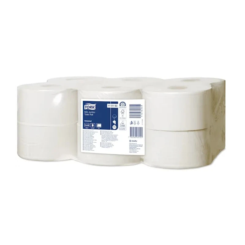 Tork 12 Rolls of 1200 Sheets Mini Jumbo Toilet Roll Core Diameter 59mm Roll Diameter 188mm 110163