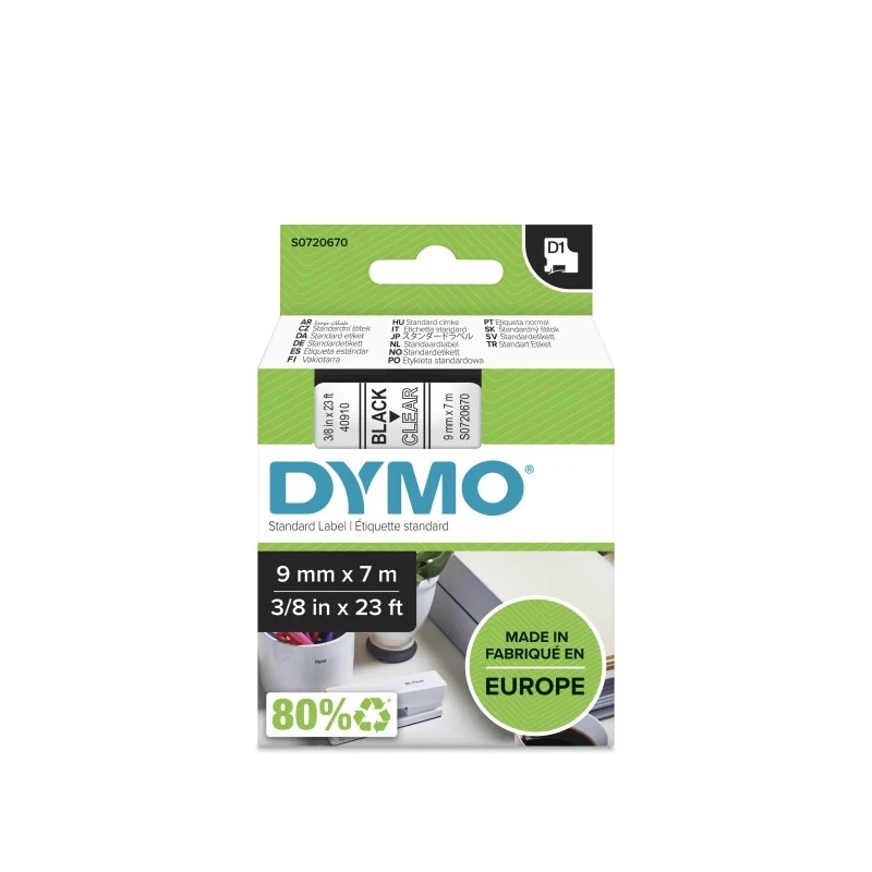 Dymo Black on Clear Label Printer Tape 9 mm Width, 7 m Length S0720670