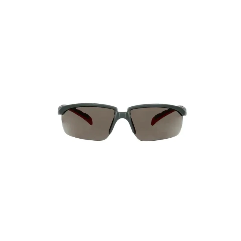 3M 2000 Safety Glasses, Anti-Scratch, Anti-Fog Coating, Grey Polycarbonate Lens, Plastic Half Frame S2002SGAF-RED
