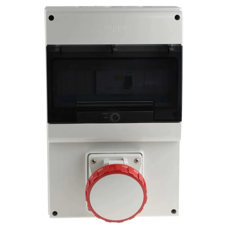Scame DOMINO IP66 Red Wall Mount 3P+N+PE Angled Residual Current Device 63A 415V IP66 