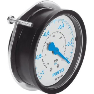 Festo Threaded Pressure Gauge 63 mm Dial Size 1/4 in G Connection Brass Case ABS Black Dial FVAM-63-V1/0-G1/4-EN