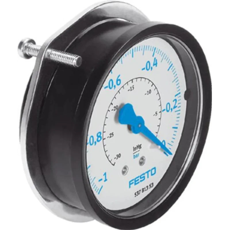 Festo Threaded Pressure Gauge 63 mm Dial Size 1/4 in G Connection Brass Case ABS Black Dial FVAM-63-V1/0-G1/4-EN