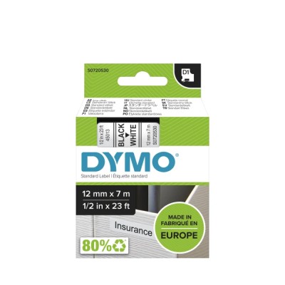 Dymo Black on White Label Printer Tape 12mm Width, 7m Length S0720530