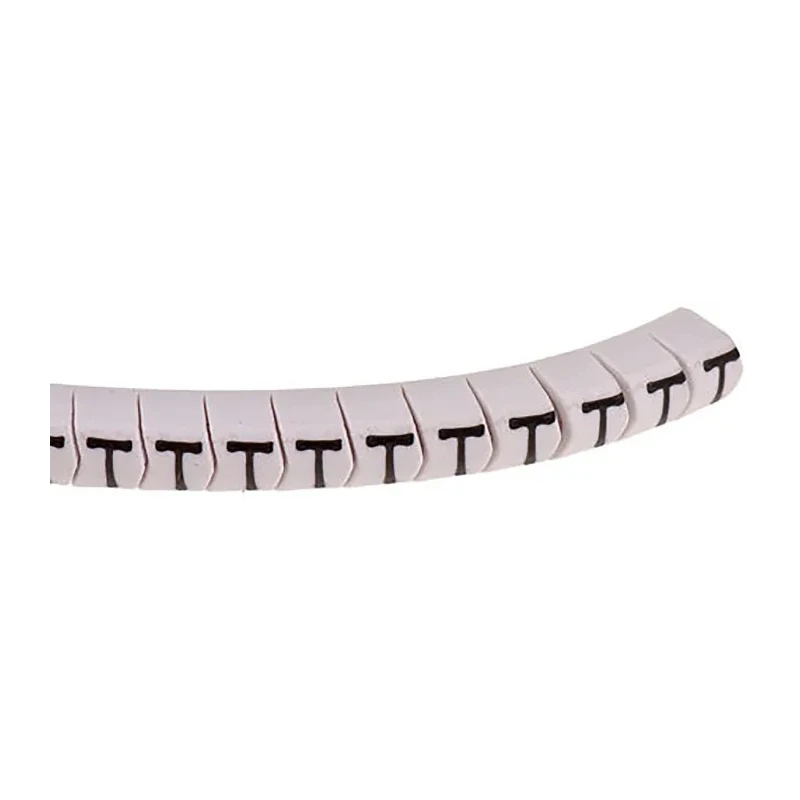 HellermannTyton Helagrip Pre-Printed Slide-On Cable Marker Black Legend "T", White PVC Material, 1-3 mm Cable 901-10378