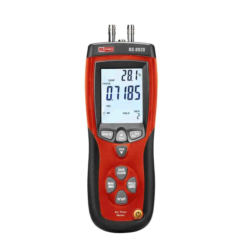 RS PRO Manometer with 2 Pressure Ports, Max Pressure Measurement 5000 Pa, Accuracy ±0.3%, LCD Backlight Display RS-8920