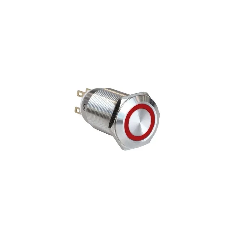 Bulgin MPI005 Series Illuminated Push Button Switch, Latching, Panel Mount, 19.2 mm Cutout, SPST, Red LED, IP65, 24 V DC 