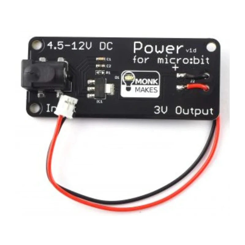 Monk Makes BBC Micro:bit Add-on Power Board SKU00074, 3.3V Regulated Output, DC Barrel Jack Connector