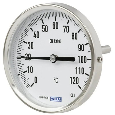 WIKA Dial Thermometer 63 mm Stainless Steel Case, ±5% Accuracy, 50 °C Maximum Temperature, Model 3903575