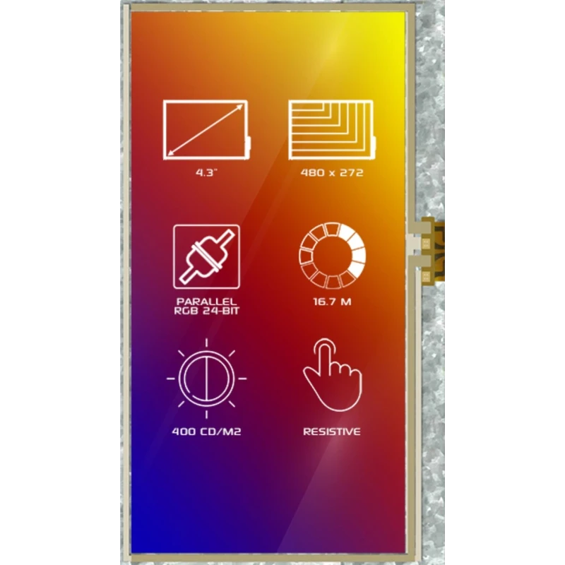 4D Systems LCD Colour Display Touch Screen 4.3 in 480 x 272 Pixel 2.6-4.6V 10 LEDs Resistive Touch 4DLCD-43480272-RTP-IPS