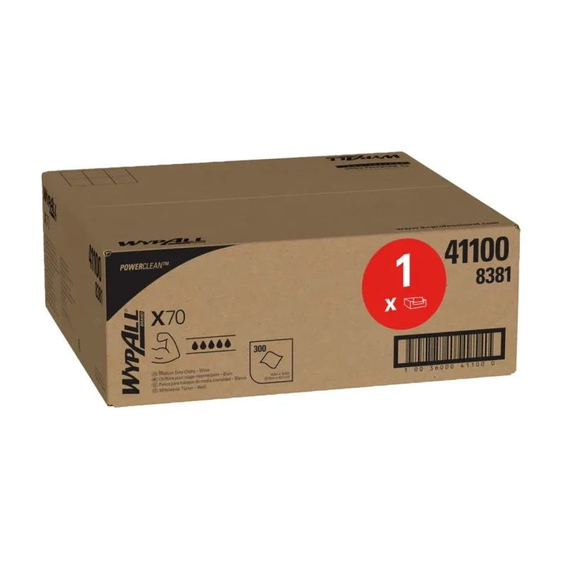 WYPALL WypAll® X70 Power Clean™ White Microfibre Cleaning Cloths 421 x 375 mm Dry Use Box of 300 8381042