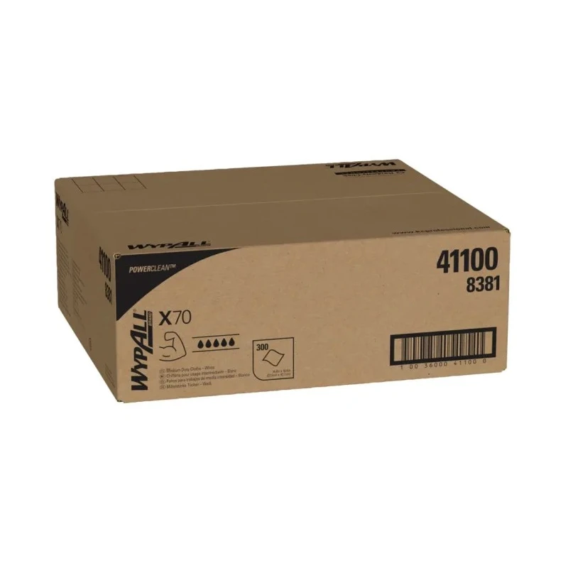 WYPALL WypAll® X70 Power Clean™ White Microfibre Cleaning Cloths 421 x 375 mm Dry Use Box of 300 8381042