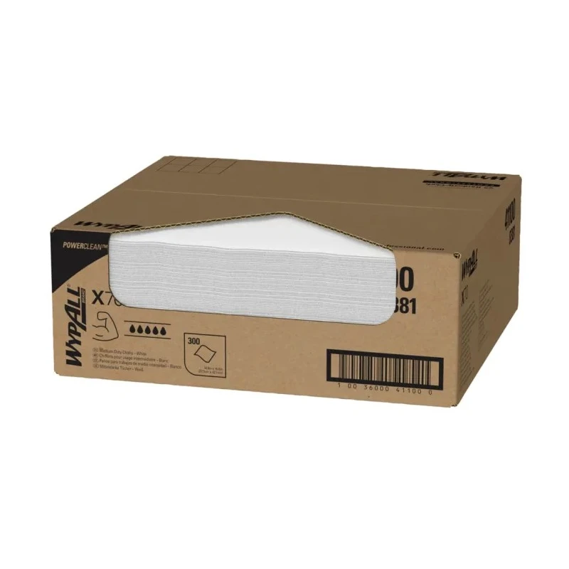 WYPALL WypAll® X70 Power Clean™ White Microfibre Cleaning Cloths 421 x 375 mm Dry Use Box of 300 8381042