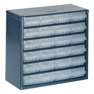 Raaco Drawer Storage Unit 24 Steel Enamelled Dark Grey Cabinet with 24 Blue Polypropylene Drawers 283 mm x 306 mm x 137546