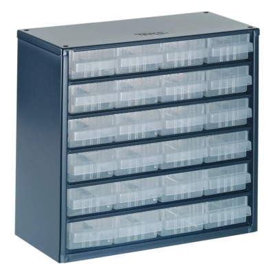 Raaco Drawer Storage Unit 24 Steel Enamelled Dark Grey Cabinet with 24 Blue Polypropylene Drawers 283 mm x 306 mm x 137546