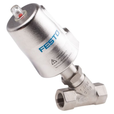 Festo Pneumatic Actuated Angle Seat Valve 40 bar 1/2 in Threaded NC Spring Return VZXF-L-M22C-M-B-G12-130-M1-V4V4T-50-40
