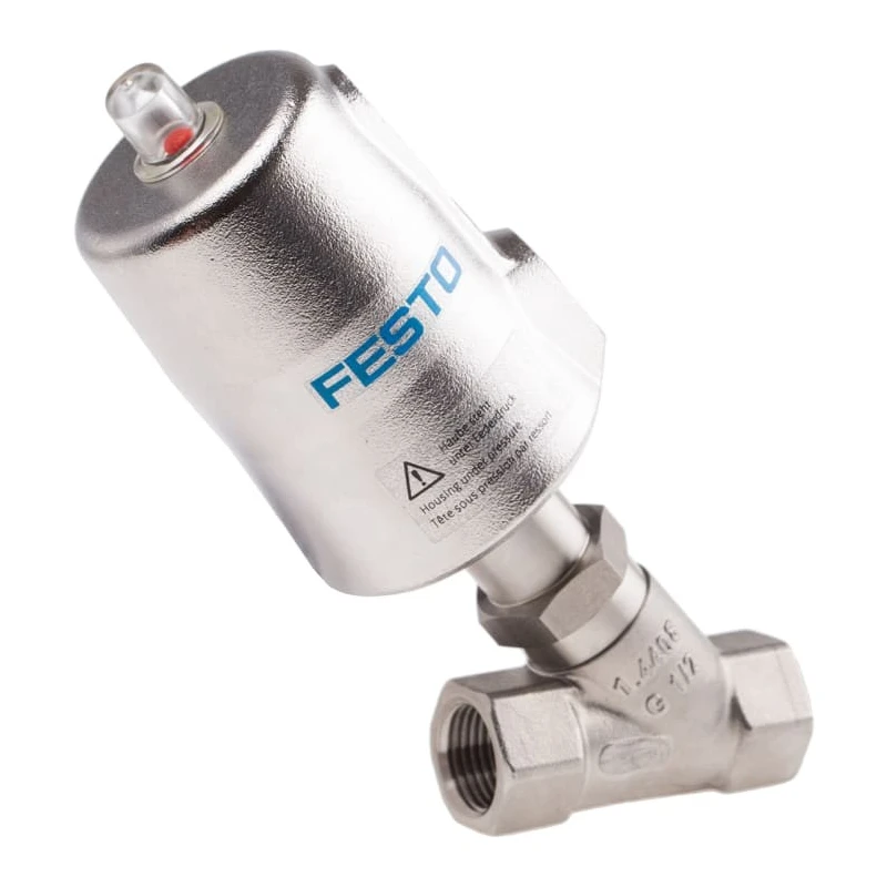 Festo Pneumatic Actuated Angle Seat Valve 40 bar 1/2 in Threaded NC Spring Return VZXF-L-M22C-M-B-G12-130-M1-V4V4T-50-40