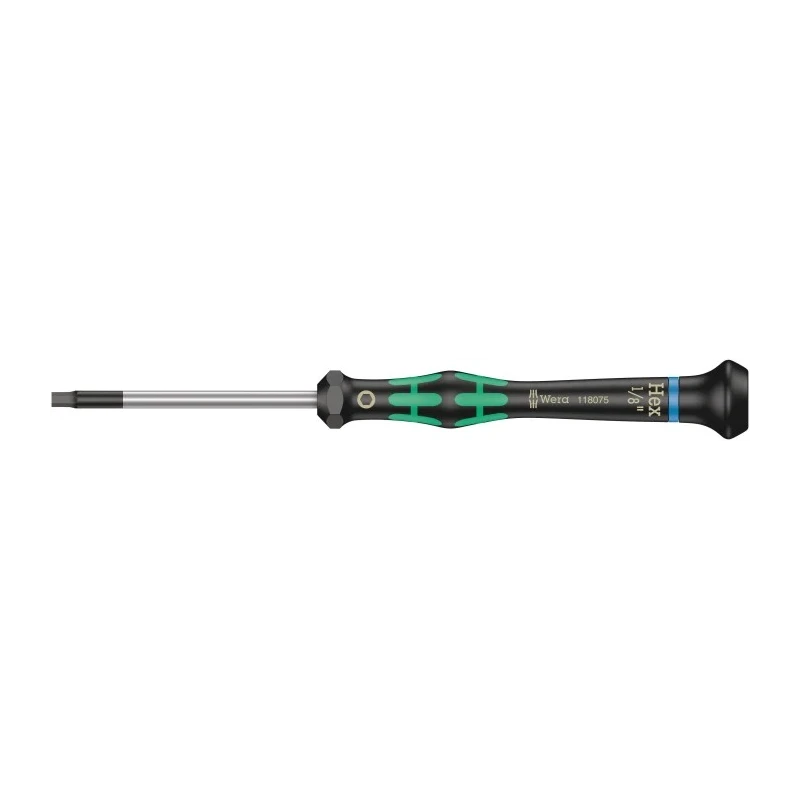 Wera Precision Screwdriver, 1/8 in Tip Size, 60 mm Blade Length, 157 mm Overall Length, Ergonomic Grip 05118075001