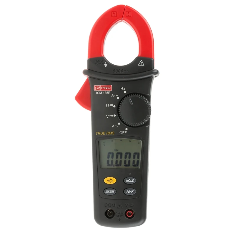 RS PRO ICM135R Clamp Meter 600 A AC 600 V DC 999 V AC True RMS CAT III Non-Contact Voltage Detector ICM135R