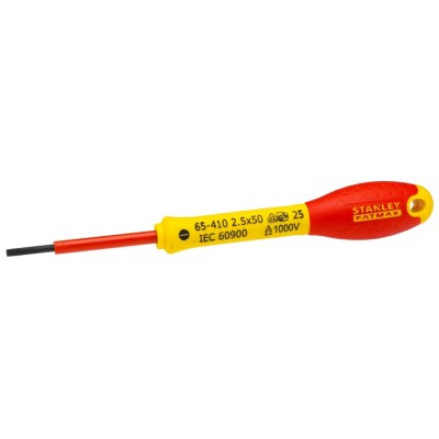 Stanley Insulated Screwdriver 2.5 mm Tip Thickness, 50 mm Blade Length, Soft Grip Handle, VDE/1000V Approved, 155mm 0-65-410