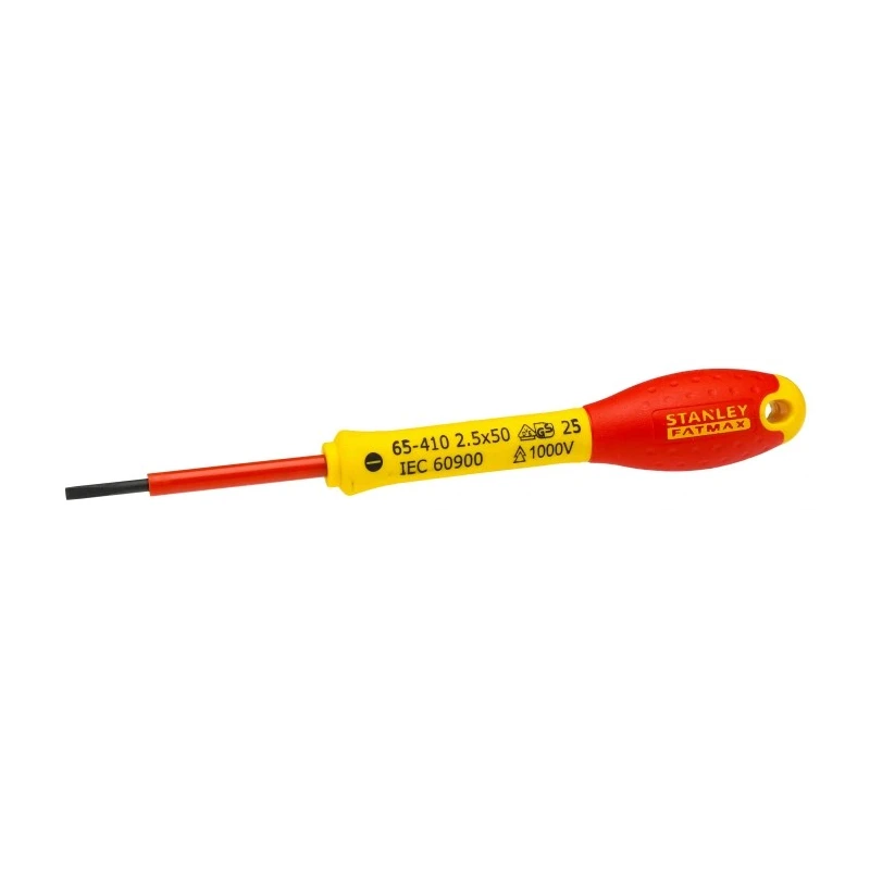 Stanley Insulated Screwdriver 2.5 mm Tip Thickness, 50 mm Blade Length, Soft Grip Handle, VDE/1000V Approved, 155mm 0-65-410